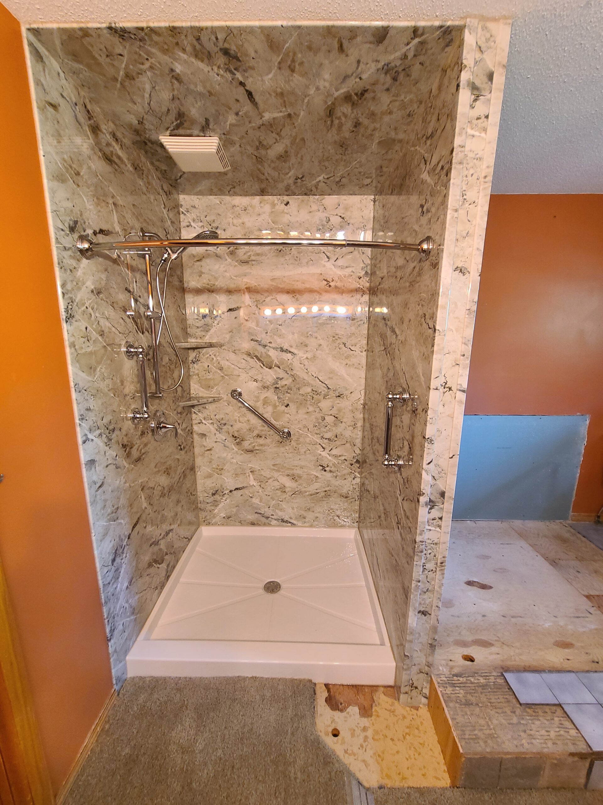Updated bathroom with new shower installation