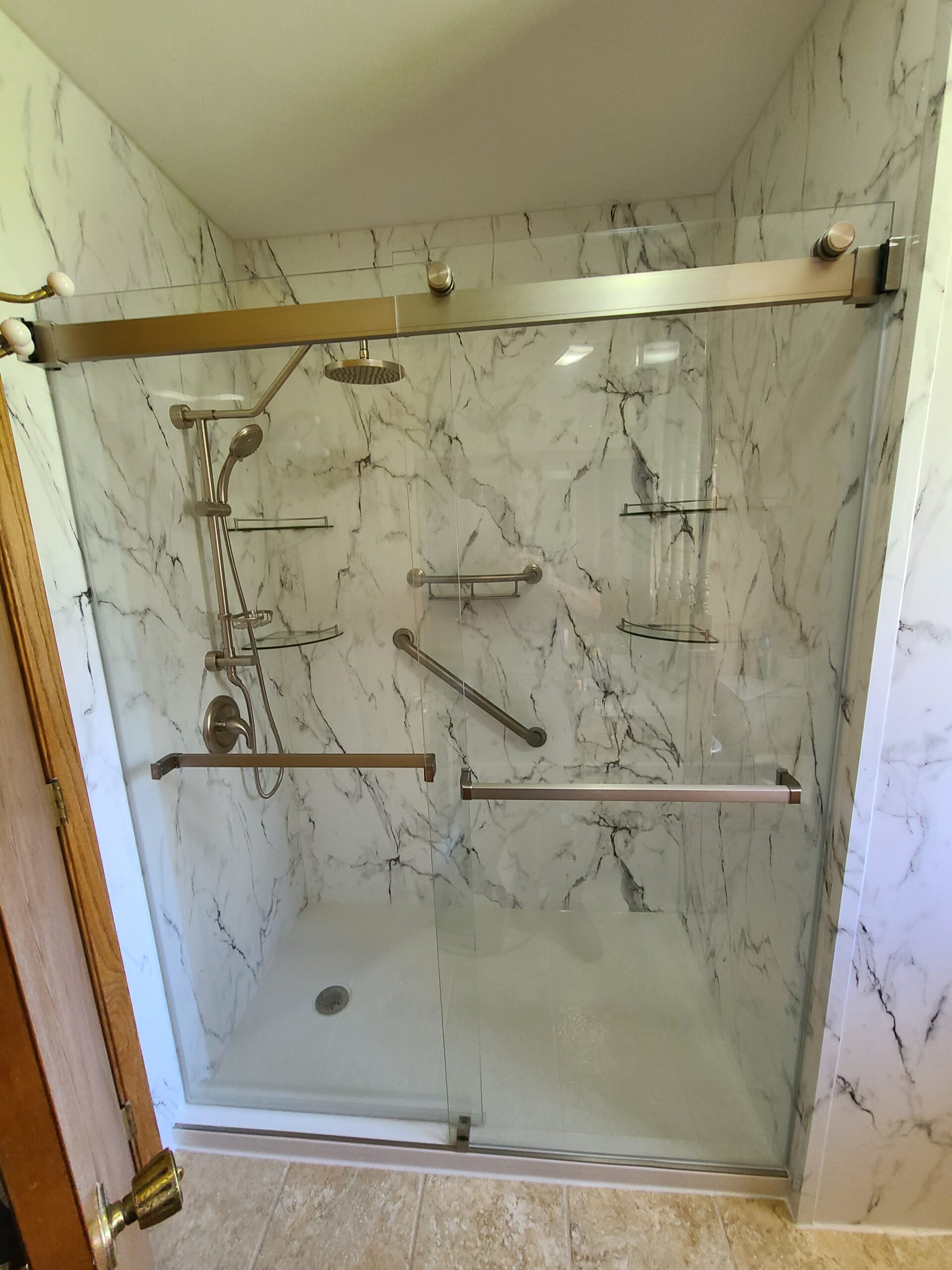 Bathroom remodel with finished shower and vanity updates