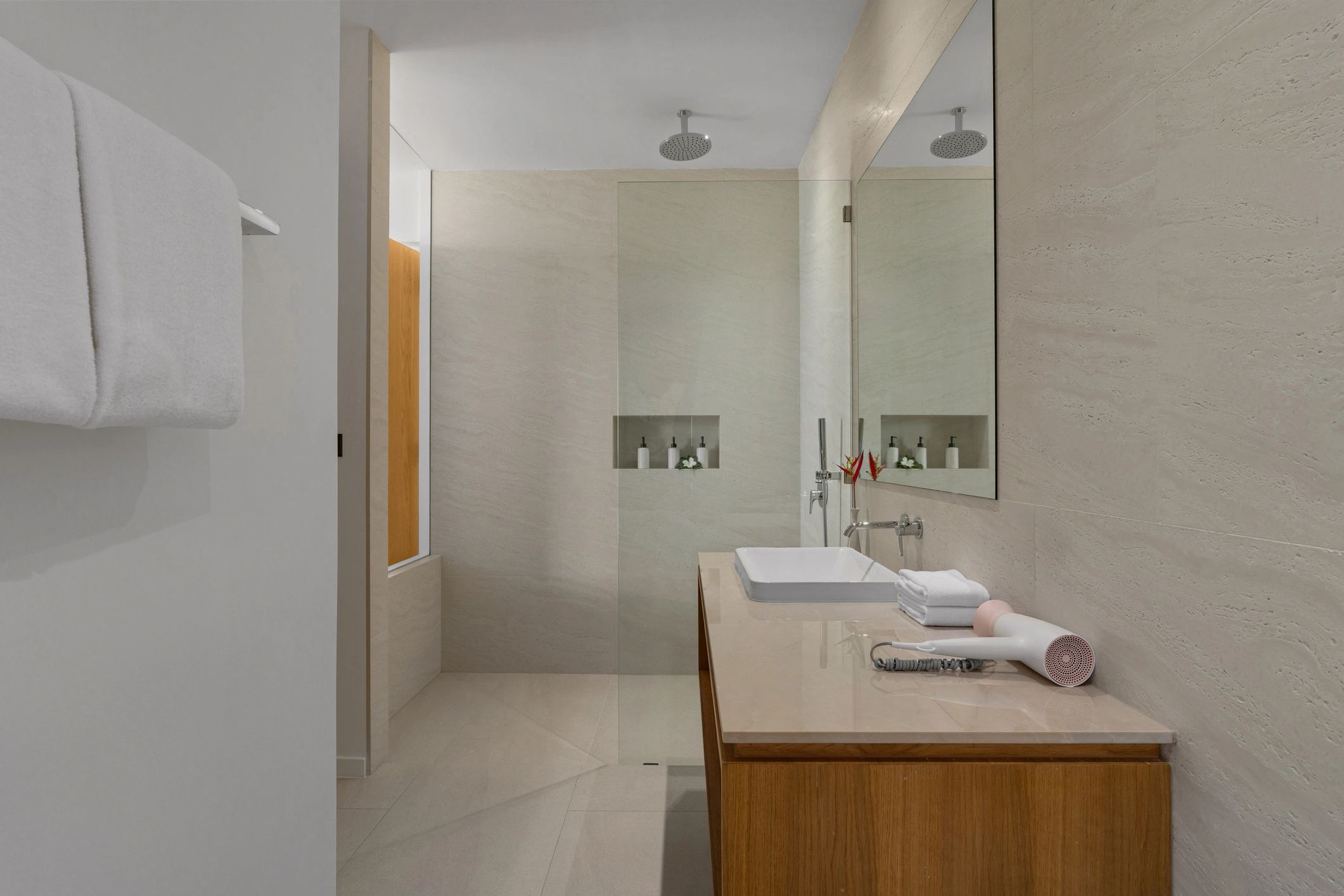 Walk-in shower with modern fixtures